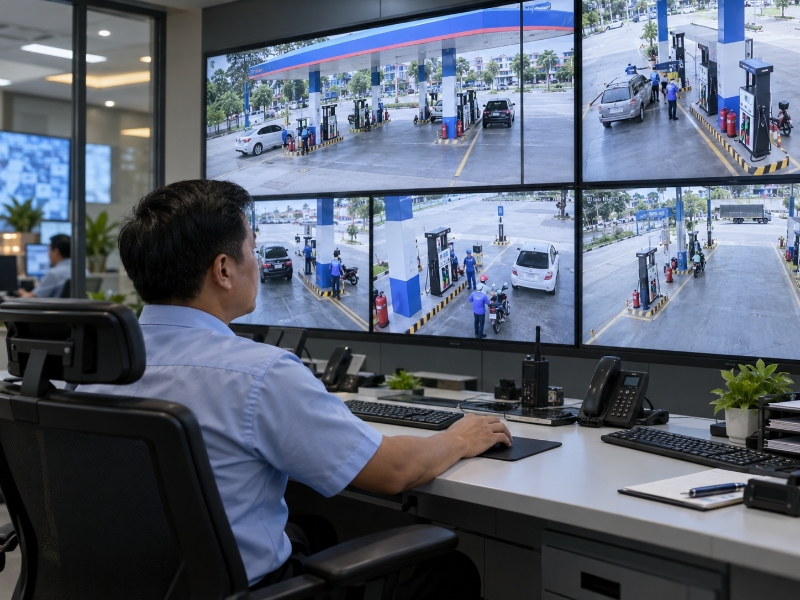 Quản lý có thể theo dõi khu vực cột bơm từ trung tâm